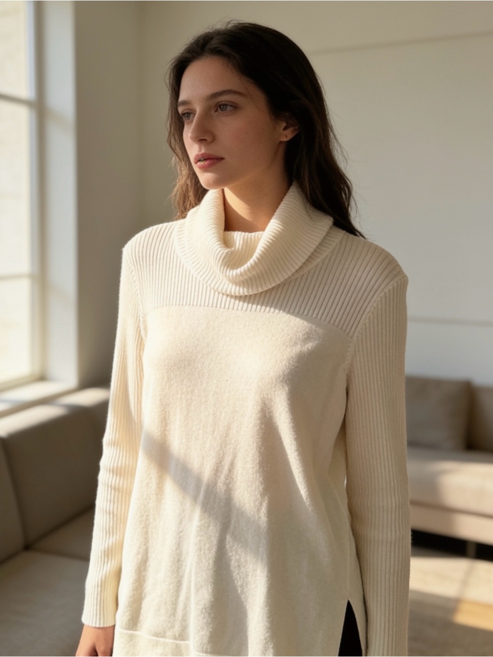 Chico’s Cream Cowl Neck Sweater- size 1 (8-10) Medium